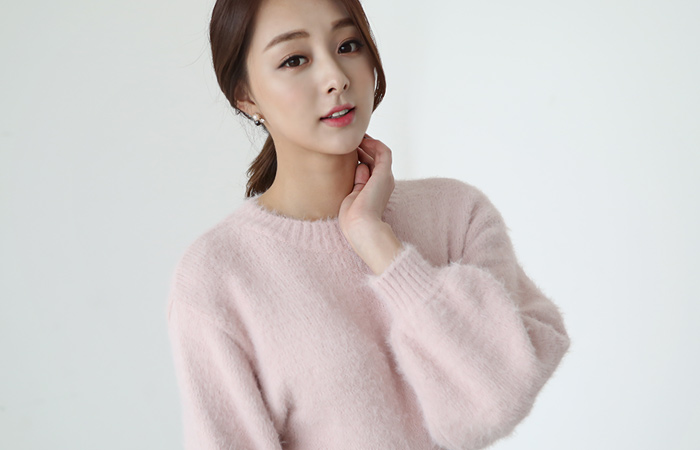 安哥拉触摸气球袖针织衫