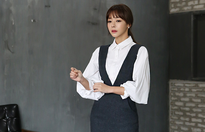 皮条/束带蓬蓬裙加绒女衬衫