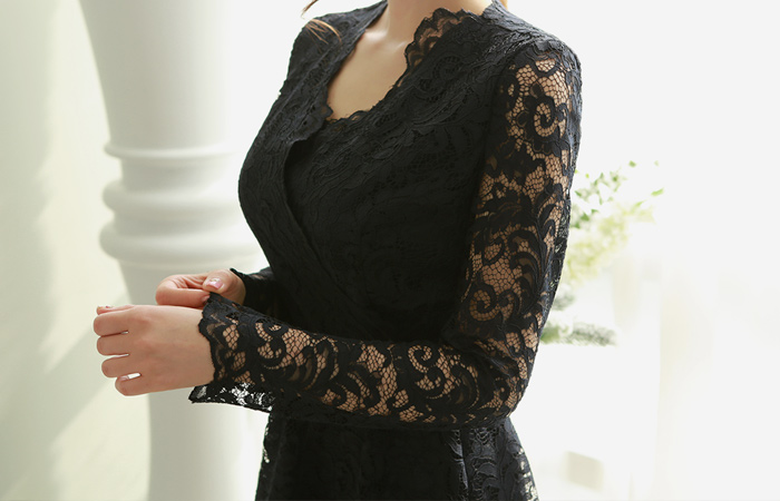 奢华裙蕾丝波浪群/喇叭裙连衣裙