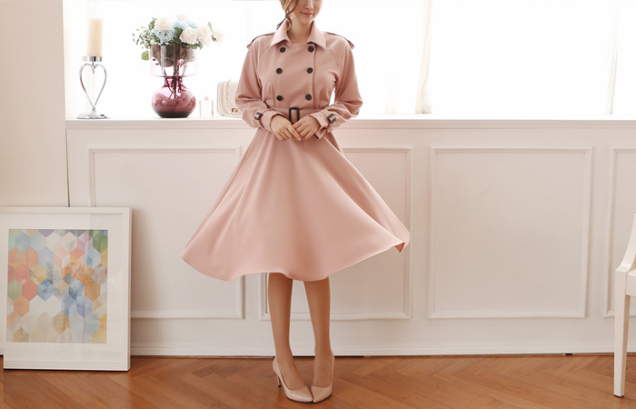 夏洛特风衣波浪群/喇叭裙连衣裙