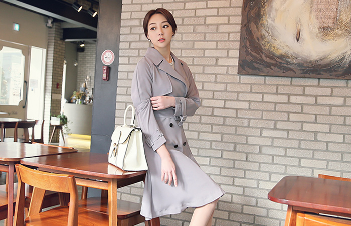 艾拉波浪群/喇叭裙风衣呢子大衣