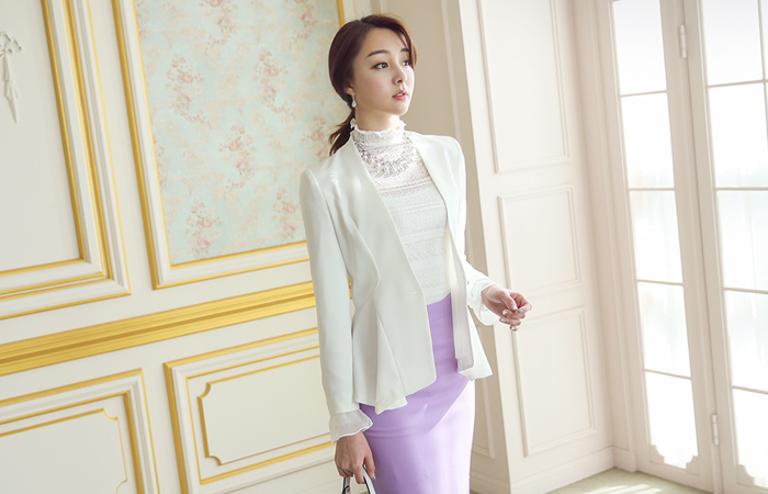 珍珠按钮波浪群/喇叭裙外套（可拆袖）