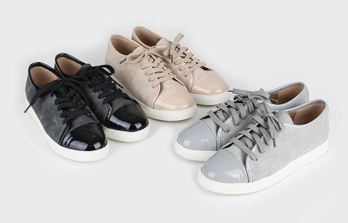 漆皮配色胶底帆布鞋