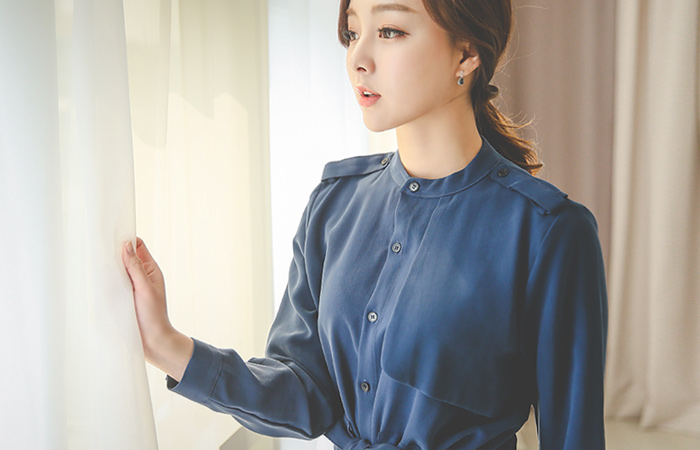 每日立领风衣连衣裙