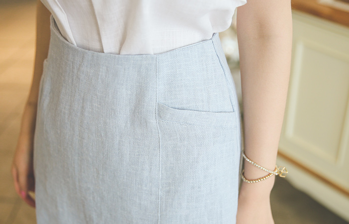 简单一个线条亚麻裙子