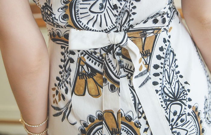 东方的亚麻波浪群/喇叭裙连衣裙