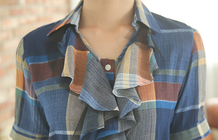 格子蛋糕女衬衫