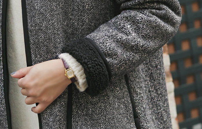 羊毛衬里人字形呢子大衣