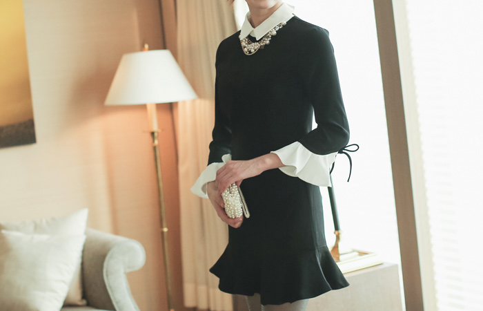 亚洲波浪群/喇叭裙连衣裙