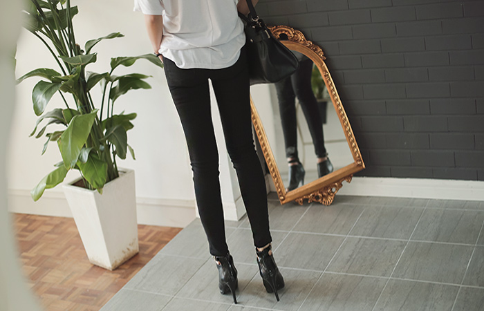 固体修身紧身牛仔裤