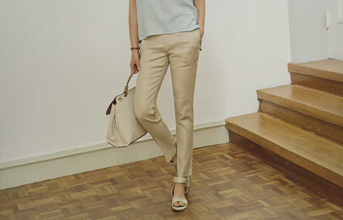 简单枣核亚麻短裤