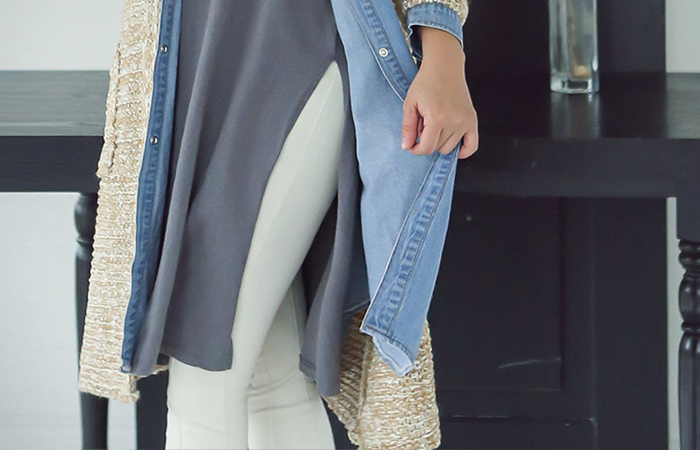 针抱膝线棉弹力紧身裤