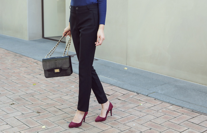 修身裤子口袋格子跨度