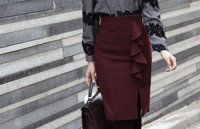 侧褶皱teuim裙子（冬季）