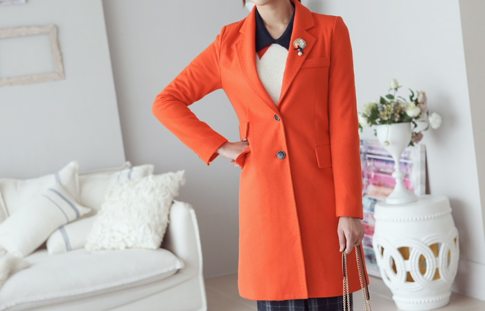 缝修身羊毛呢子大衣