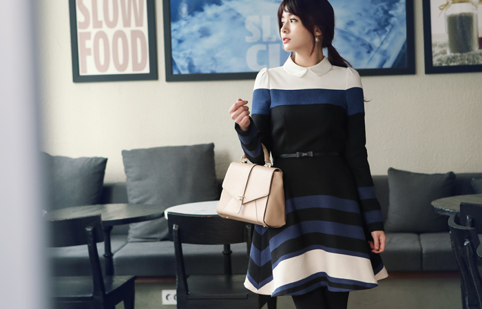 平卡拉dangara波浪群/喇叭裙连衣裙