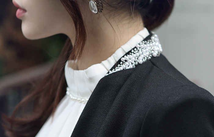 珠颈弹力一个线条外套