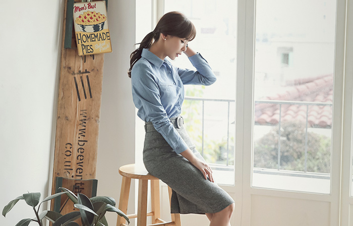 基本的修身牛仔棉衬衫