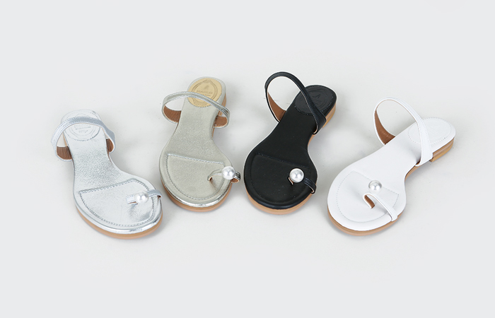 [模特穿29次]珍珠&镶钻 牛皮 人字拖 拖鞋