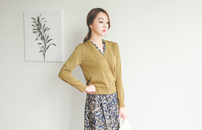 全日V字领基本开衫