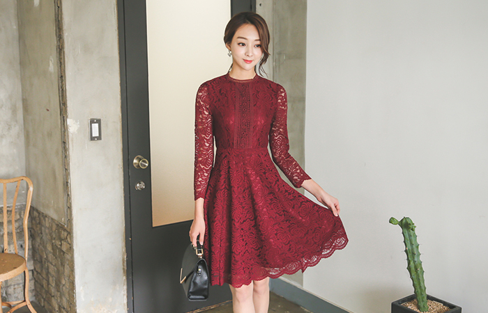 古董蕾丝波浪群/喇叭裙连衣裙