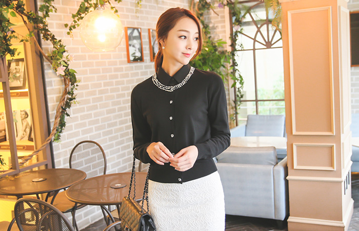 珍珠三合一线开衫