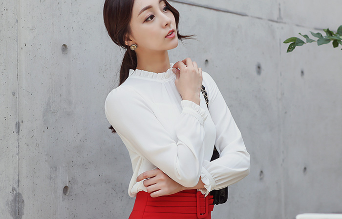 亲爱的荷叶边领女衬衫