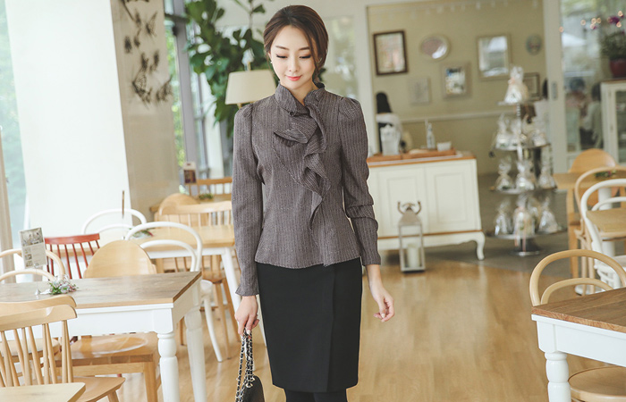 人字路易斯褶皱女衬衫