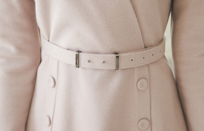 双排扣一个线条羊毛连衣裙