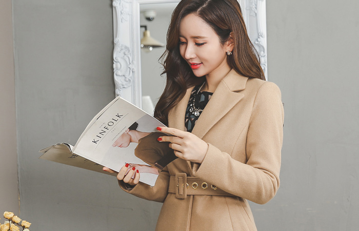 泰勒，胰岛腰带毛呢大衣