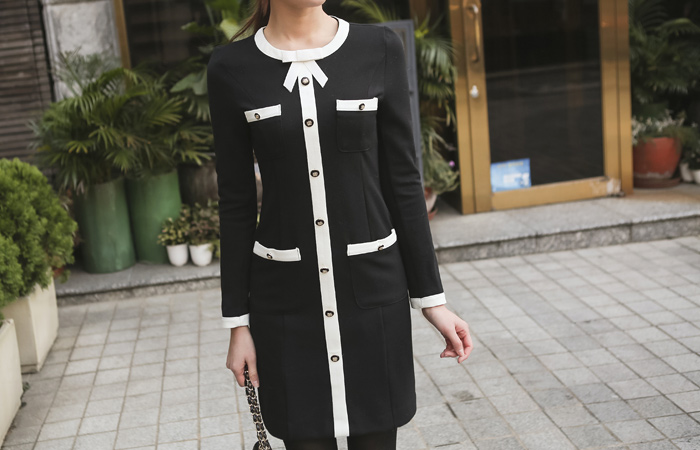 蝴蝶结口袋复古/古典连衣裙