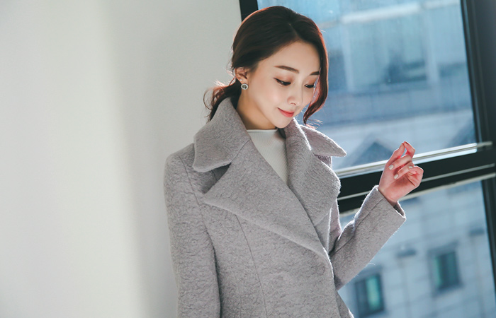 夫人马克西波浪群/喇叭裙部分keulul呢子大衣