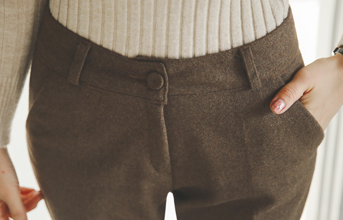 简单修身羊毛宽松长裤