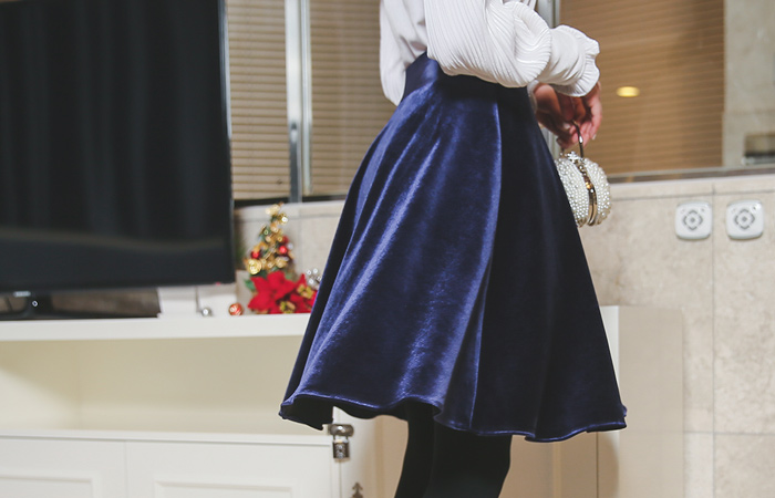 丝绒波浪群/喇叭裙裙子