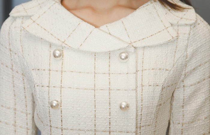 塞拉珍珠扣粗呢连衣裙