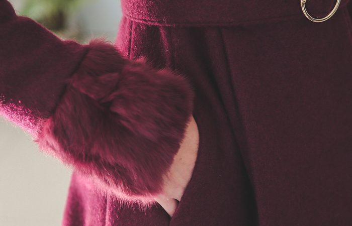 奢华裙安哥拉羊毛大衣皮草饰边