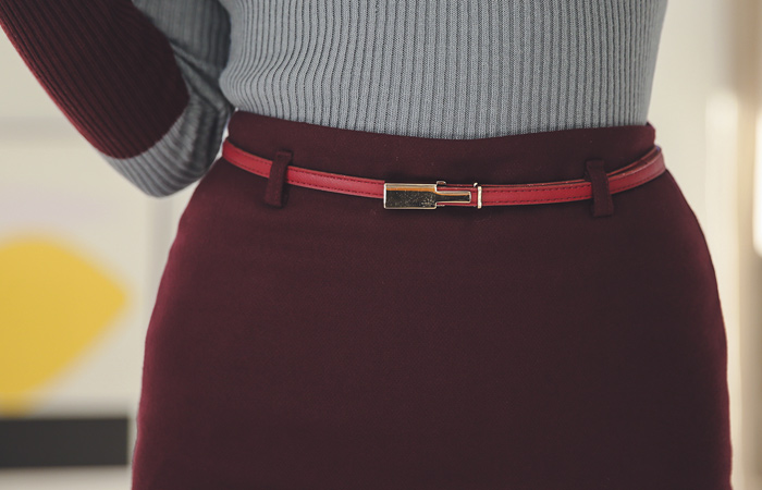 正式沥青刷腰带裙子