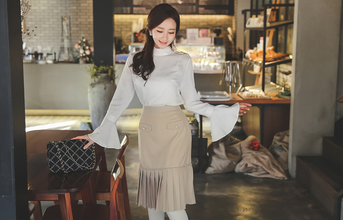 复古/古典珍珠口袋百褶裙子