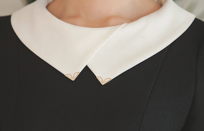 金郁金香尖卡拉配色连衣裙