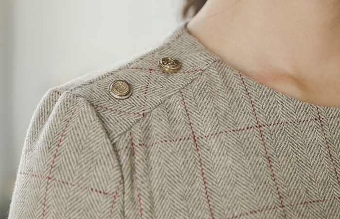 人字格子羊毛连衣裙