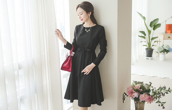 复古/古典MIDI波浪群/喇叭裙连衣裙