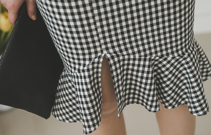 格子狭缝美人鱼裙子