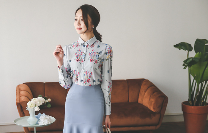 碎花条纹女衬衫