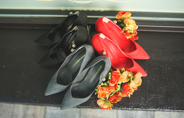 [模特穿30车 - 装饰立方翻毛皮超高跟