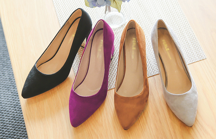 [模特穿30茶 - 金提示翻毛皮中间浅口式鞋