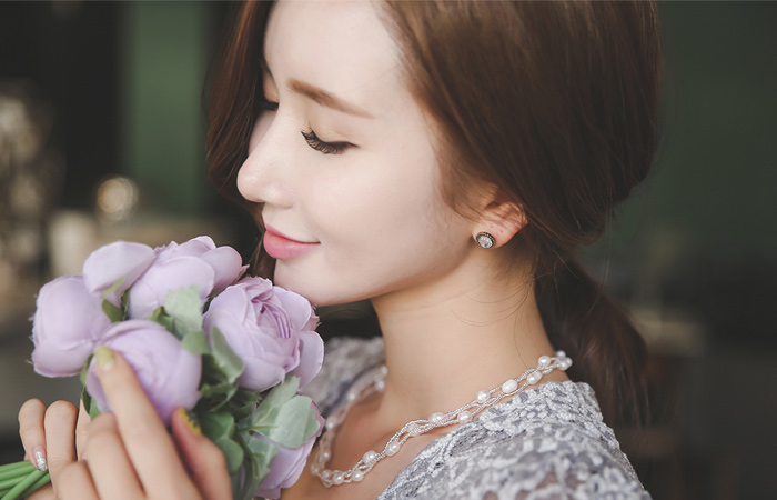 珍珠按钮蕾丝连衣裙＆开衫