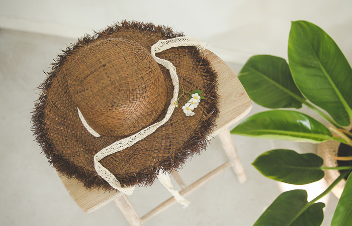 浪漫蕾丝蝴蝶结帽子拉菲亚