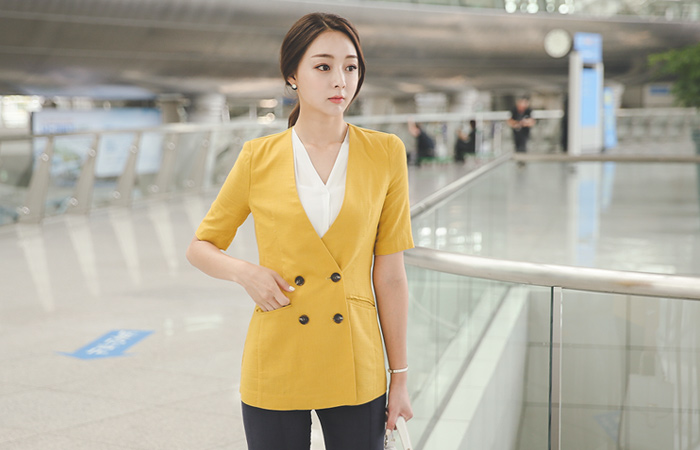 时尚双排扣亚麻外套