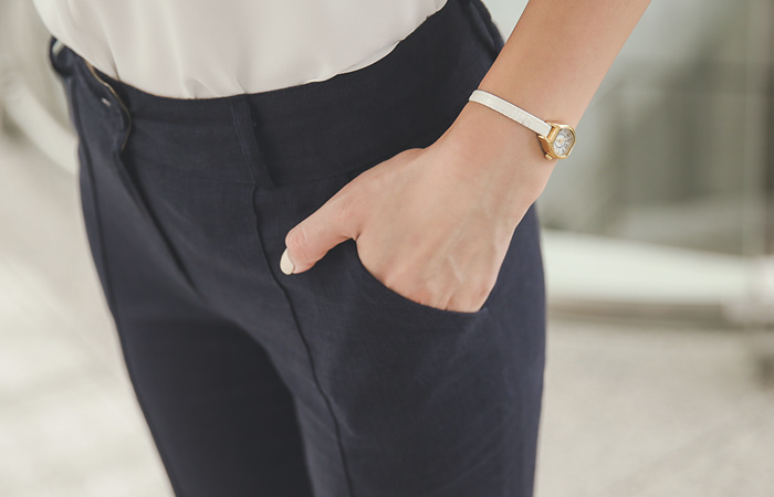 凉麻针抱膝线直宽松长裤