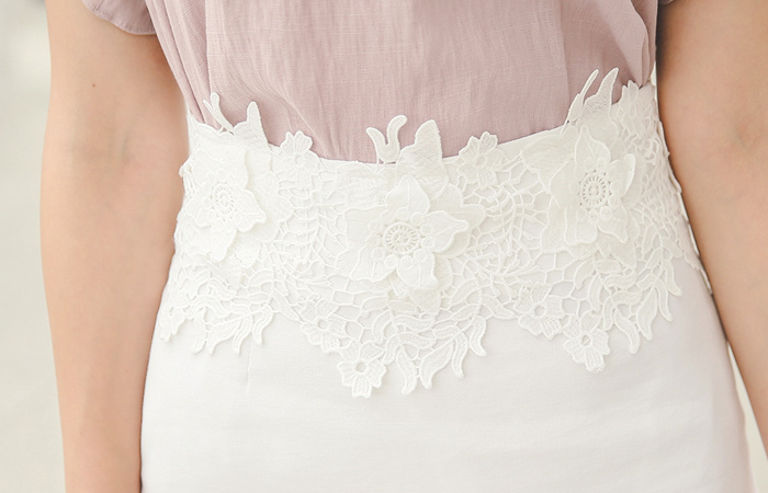 纺亚麻刺绣蕾丝束腰裙子